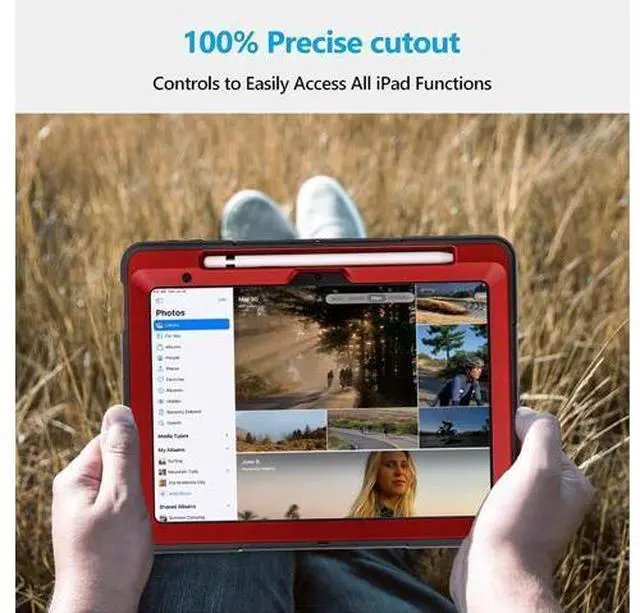 Alt view image 6 of 6 - Case for iPad 10th Generation 2022: iPad 10.9 Case Military Grade Heavy Duty Shockproof Cover for iPad 10.9 Inch 2022 Hand/Shoulder Strap - Rotating Stand - Red