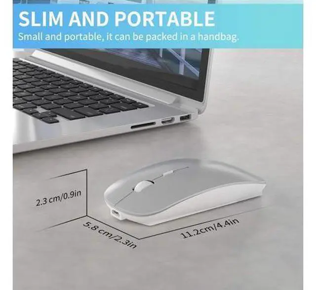 Alt view image 7 of 7 - Wireless Mouse,Slim Wireless Portable Mobile Mouse,2.4G Noiseless Mouse with USB Nano Receiver,Rechargeable Wireless Mouse for MacBook,Laptop,PC,Computer,Notebook (Silver)