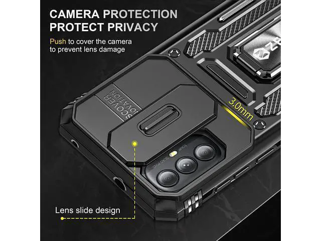 Alt view image 5 of 7 - Rugged Case for Moto G Power 2022 with Tempered Glass Screen Protector, Slide Camera Cover & Kickstand, Dual Layer Military Grade Protective Case compatitable with Magnetic Holder, Black