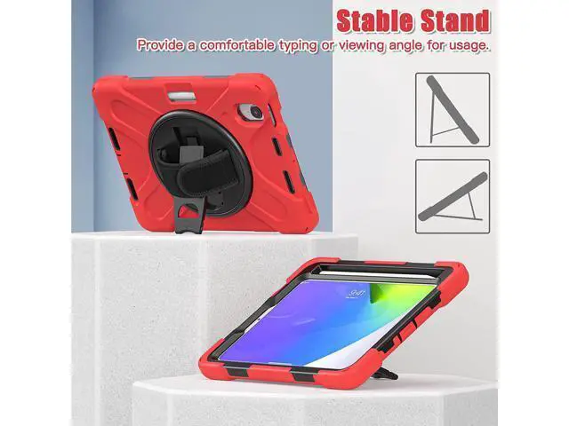 Alt view image 2 of 7 - New iPad Mini 6 Case 2021, Heavy Duty Shockproof Rugged Mini 6 Case A2567/A2568/A2569 with Pencil Holder Kickstand Hand Strap Carrying Shoulder Belt for iPad Mini 6 Tablet,Red