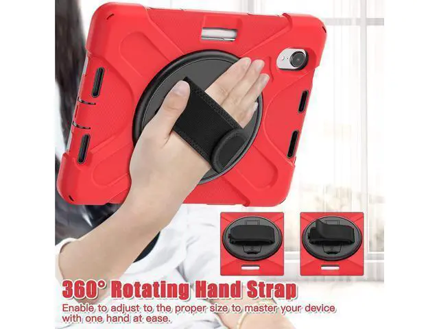 Alt view image 3 of 7 - New iPad Mini 6 Case 2021, Heavy Duty Shockproof Rugged Mini 6 Case A2567/A2568/A2569 with Pencil Holder Kickstand Hand Strap Carrying Shoulder Belt for iPad Mini 6 Tablet,Red