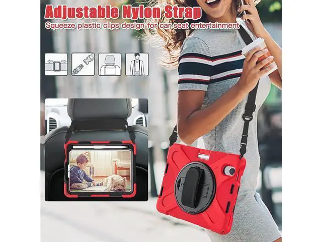 Alt view image 4 of 7 - New iPad Mini 6 Case 2021, Heavy Duty Shockproof Rugged Mini 6 Case A2567/A2568/A2569 with Pencil Holder Kickstand Hand Strap Carrying Shoulder Belt for iPad Mini 6 Tablet,Red