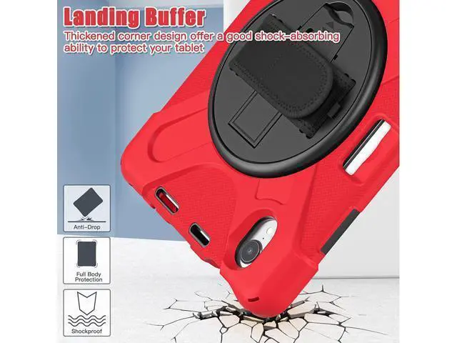 Alt view image 6 of 7 - New iPad Mini 6 Case 2021, Heavy Duty Shockproof Rugged Mini 6 Case A2567/A2568/A2569 with Pencil Holder Kickstand Hand Strap Carrying Shoulder Belt for iPad Mini 6 Tablet,Red