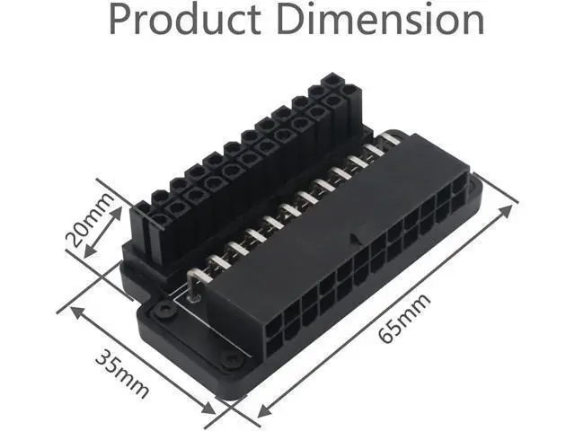 Alt view image 3 of 6 - ATX 24-Pin Female to 24 Pin Male 90 Degree Angled Adapter Mainboard Motherboard Power Connectors for Desktop Power Cable PC Power Supply Cable