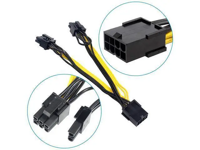 Alt view image 3 of 7 - BGNing 2 Pack 8pin to Dual PCIe 8 Pin (6+2) Graphics Card PCI-E Cable Power Splitter Cable GPU/CPU 18AWG Wire 15cm