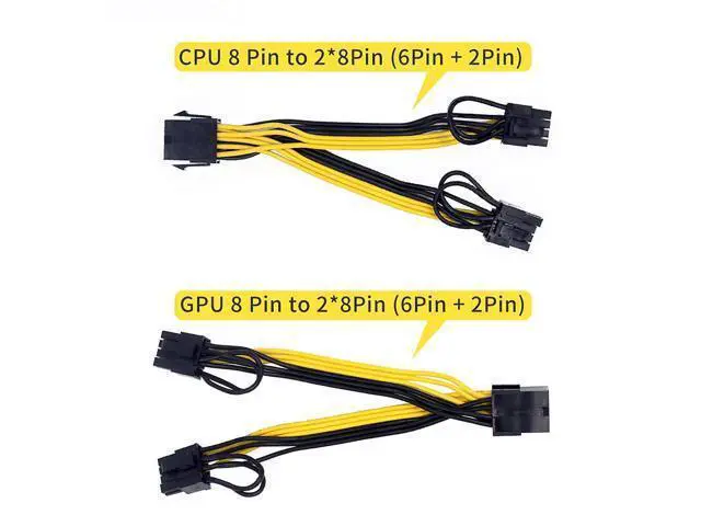 Alt view image 2 of 7 - BGNing 2 Pack 8pin to Dual PCIe 8 Pin (6+2) Graphics Card PCI-E Cable Power Splitter Cable GPU/CPU 18AWG Wire 15cm