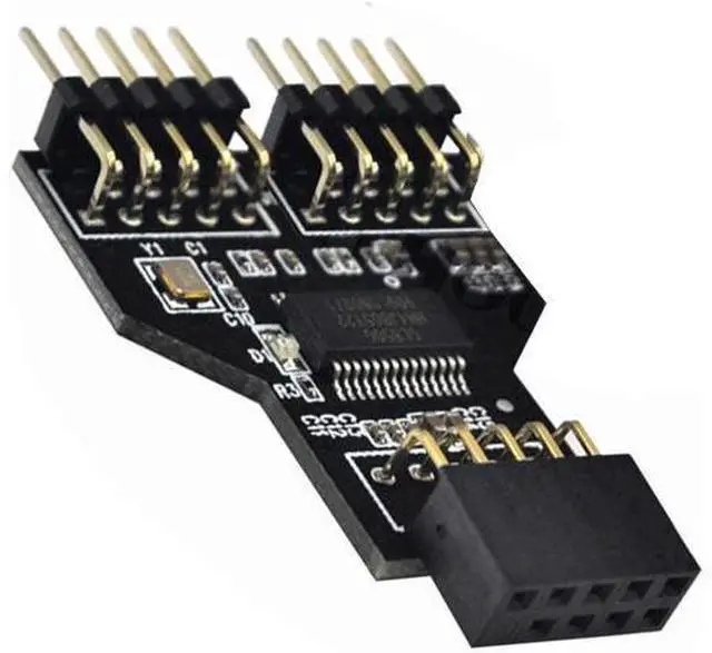Alt view image 3 of 6 - 9 Pin USB Header Female 1 to 2 Male Board 9-Pin USB HUB USB 2.0 9 Pin Connector Adapter for RGB Splitter with 30cm 60cm Cable (No Cable,1 PCS)