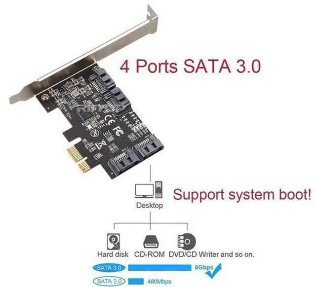 Alt view image 3 of 6 - SATA Card 4 Port, PCIE 3.0 SATA 6G Controller Expansion Card with Low Profile Bracket, Non-Raid, Boot as System Disk, Support 4 SATA 3.0 Devices