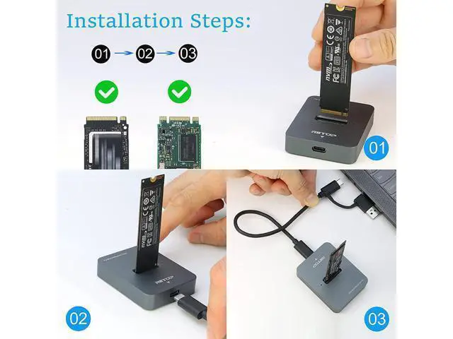 Alt view image 5 of 7 - M.2 SATA and NVMe SSD to USB C Docking Station, RIITOP M.2 SSD to USB-C Reader Adapter for Both M.2 (M Key) NVMe SSD and (B+M Key) SATA-Based SSD Enclosure