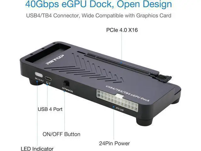Alt view image 2 of 7 - External GPU Docking Station, 40Gpbs eGPU Enclosure USB4.0 Compatible with Thunderbolt 4/3 External GPU Dock for PCIe 4.0 X16 Graphics Card