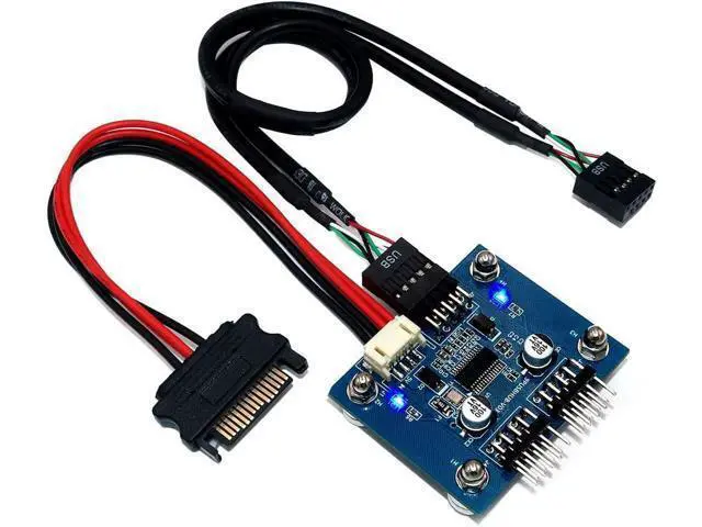 Main image of USB 2.0 9pin Header 1 to 2 Extension Hub Splitter Adapter-Converter MB USB 2.0 Male to 2 Male-30CM 9-pin Cable (90 Degree+SATA Cable)