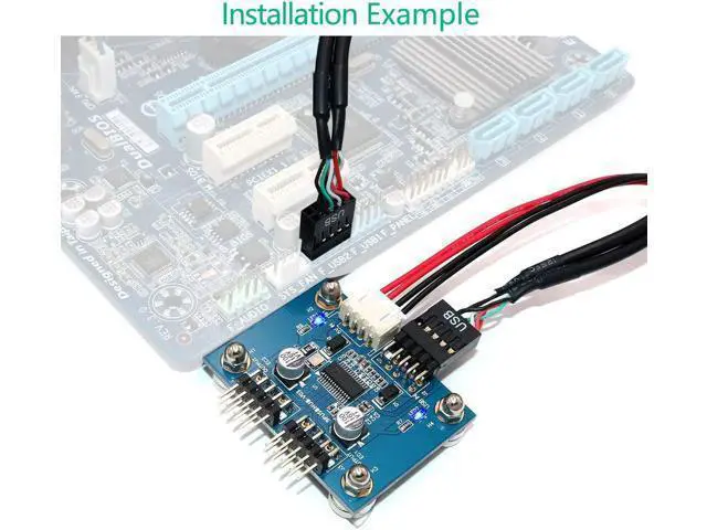 Alt view image 5 of 7 - USB 2.0 9pin Header 1 to 2 Extension Hub Splitter Adapter-Converter MB USB 2.0 Male to 2 Male-30CM 9-pin Cable (90 Degree+SATA Cable)