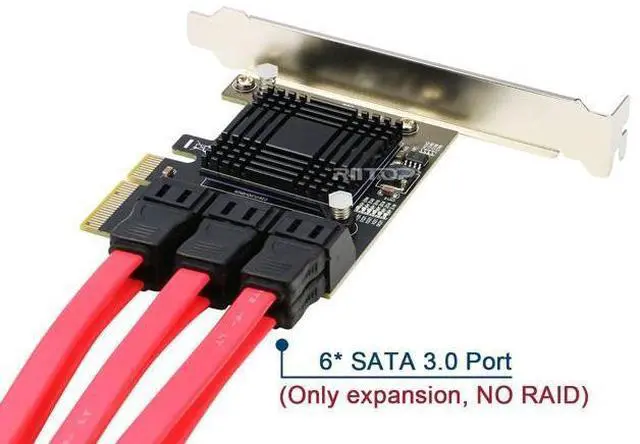 Alt view image 2 of 5 - SATA Expansion Card 6Port, RIITOP PCI-e x1 to SATA Hard Drive Controller Card Adapter, Come with Low Profile Bracket (JMB575+ASM1062 Chipset) - NO RAID