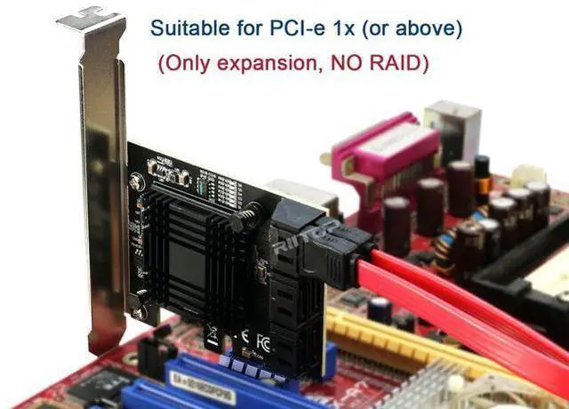 Alt view image 3 of 5 - SATA Expansion Card 6Port, RIITOP PCI-e x1 to SATA Hard Drive Controller Card Adapter, Come with Low Profile Bracket (JMB575+ASM1062 Chipset) - NO RAID