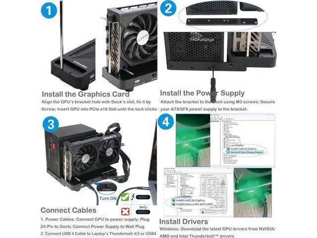 Alt view image 6 of 7 - External GPU Docking Station, 40Gpbs eGPU Enclosure USB4.0 Compatible with Thunderbolt 4/3 External GPU Dock for PCIe 4.0 X16 Graphics Card