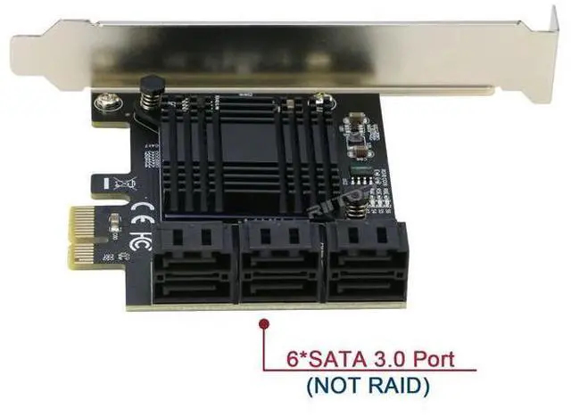 Alt view image 5 of 5 - SATA Expansion Card 6Port, RIITOP PCI-e x1 to SATA Hard Drive Controller Card Adapter, Come with Low Profile Bracket (JMB575+ASM1062 Chipset) - NO RAID