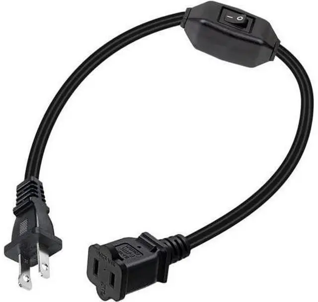 Main image of Short 2 Prong Extension Cord, US AC 2-Prong Male to Female Power Cable 12A/125V,Nema 1-15P to 1-15R Outlet Extension Cable(Black with Switch)