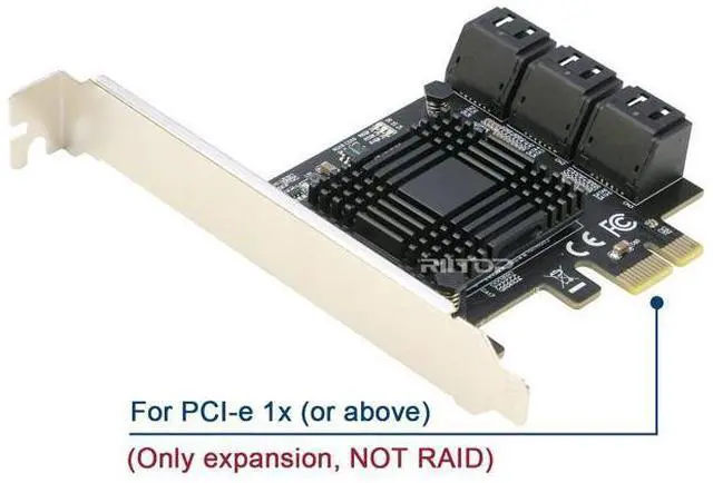 Alt view image 4 of 5 - SATA Expansion Card 6Port, RIITOP PCI-e x1 to SATA Hard Drive Controller Card Adapter, Come with Low Profile Bracket (JMB575+ASM1062 Chipset) - NO RAID