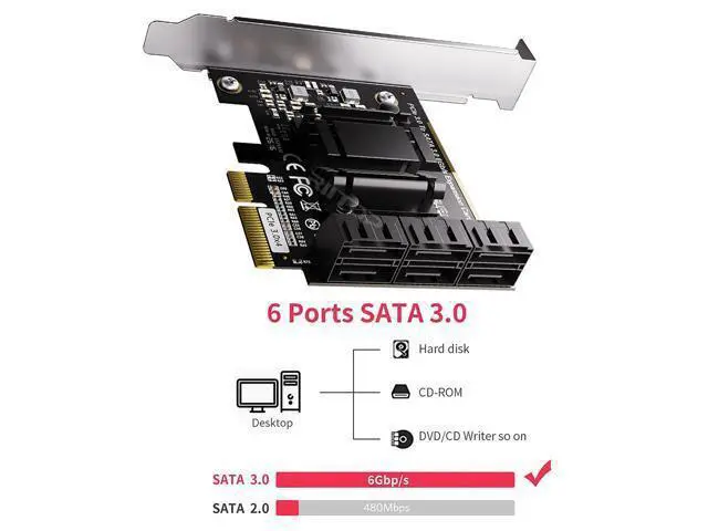 Alt view image 2 of 7 - SATA Card 6 Port, 6Gbps SATA iii Controller PCI-e Express 4x Expansion Card ASM1166 Chipset, Support 6*SATA 3.0 Devices