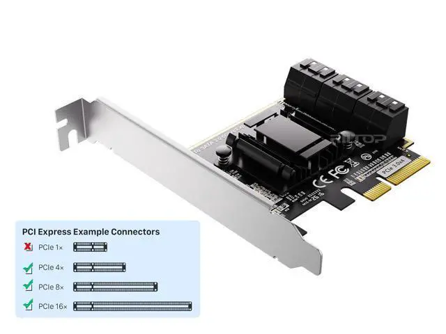 Alt view image 3 of 7 - SATA Card 6 Port, 6Gbps SATA iii Controller PCI-e Express 4x Expansion Card ASM1166 Chipset, Support 6*SATA 3.0 Devices