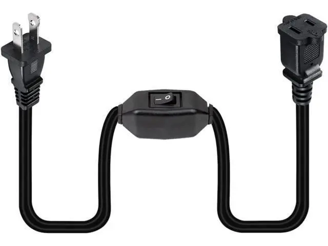 Alt view image 3 of 3 - Short 2 Prong Extension Cord, US AC 2-Prong Male to Female Power Cable 12A/125V,Nema 1-15P to 1-15R Outlet Extension Cable(Black with Switch)