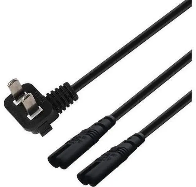 Main image of 6FT Non-Polarized AC Power Cord 2 Prong 1-15p to Dual C8 Figure 8 Power Cable CCC Listed Universal Replacement Wall Cable (90 Degree Angle)