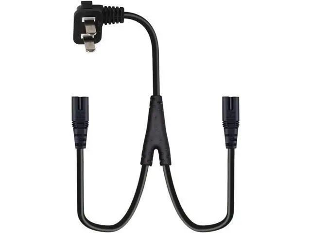 Alt view image 3 of 4 - 6FT Non-Polarized AC Power Cord 2 Prong 1-15p to Dual C8 Figure 8 Power Cable CCC Listed Universal Replacement Wall Cable (90 Degree Angle)