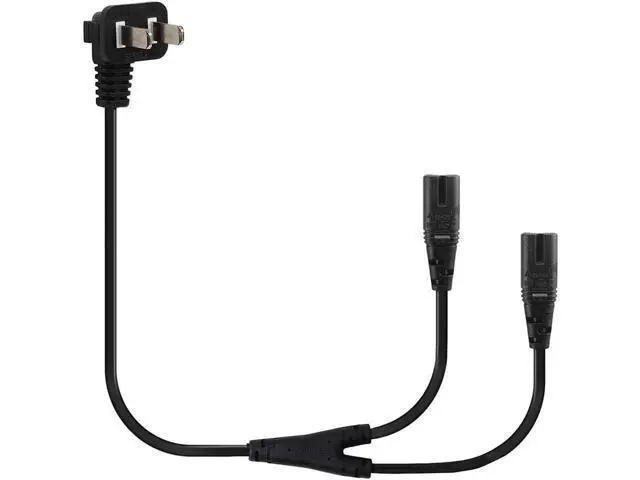 Alt view image 4 of 4 - 6FT Non-Polarized AC Power Cord 2 Prong 1-15p to Dual C8 Figure 8 Power Cable CCC Listed Universal Replacement Wall Cable (90 Degree Angle)