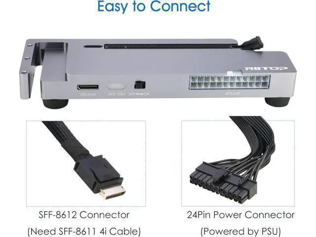 Alt view image 4 of 6 - PCIE Oculink Adapter Card, RIITOP PCI-e Express 16x to Quad OCuLink SFF-8612 SFF-8611 Internal VROC Raid0 Adapter for U.2 SSD eGPU External Graphics Card Dock