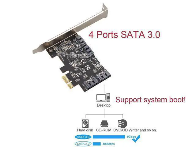 Alt view image 2 of 7 - PCIe SATA Card 4 Port with 4 SATA 6G Cables and Low Profile Bracket, 6Gbps SATA3.0 Controller PCI-e Express Expansion Card, PCIe x1 or above, Support 4 SATA 3.0 Devices
