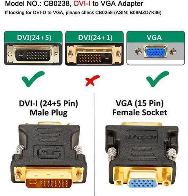 Alt view image 2 of 7 - DVI to VGA Adapter DVI Male to VGA Female Adapter DVI-I Converter 24+5 Port for Computer Monitor TV Old Video Card (Digital to Analog Directional Connection)