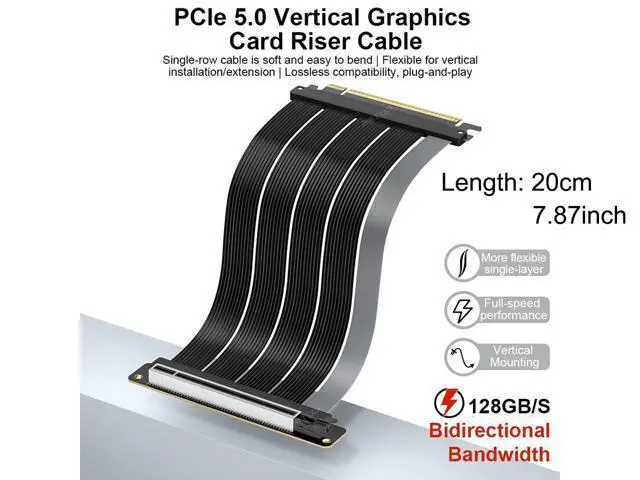 Alt view image 3 of 7 - PCIE 5.0 x16 Riser Cable 200mm 128GB/s Vertical Graphic Card/GPU Mount Flexible Right Angle, Usable with PCIe 4.0 & RX 9070/ RTX5090,RTX 4090/5070/5080/5090RX 9070XT/7900XT, 20cm (Total Length: 25cm)