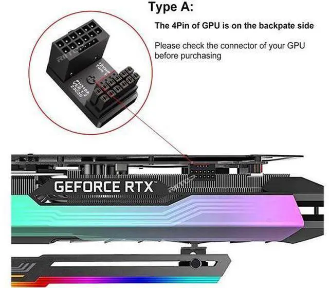 Alt view image 2 of 6 - 12VHPWR 180 Degree Angled Adapter: Aluminum ATX 3.0 16 Pin GPU Power Connector 600W Pcie5.0 Power Adapter for 12+4pin RTX 3090Ti 4070Ti 4080 4090 Graphic Card GPU (Type A, 2 Pack)
