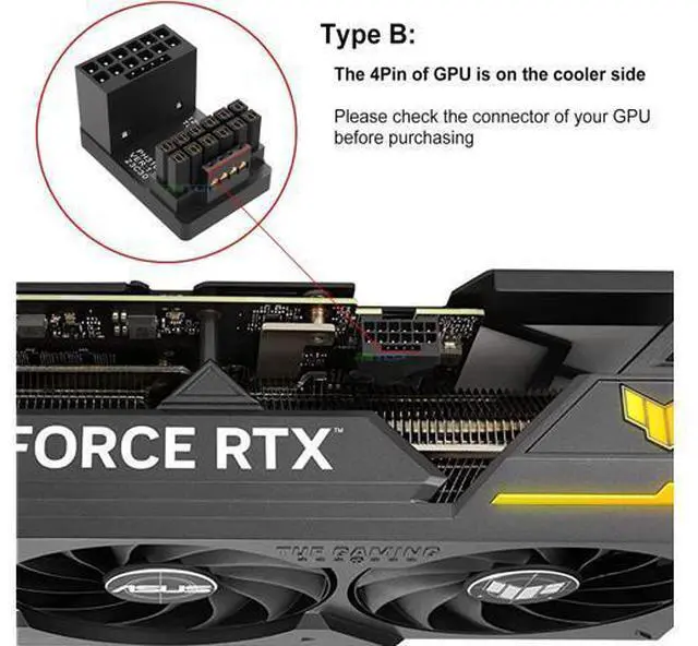 Alt view image 2 of 7 - PCI-e 5.0 12VHPWR Adapter Female to Male Extension Cable, 600W 12VHPWR 180 Degree Adapter for Graphic Card GPU 12+4pin RTX 3090Ti 4070Ti 4080 4090 (Type B, 2Pack)