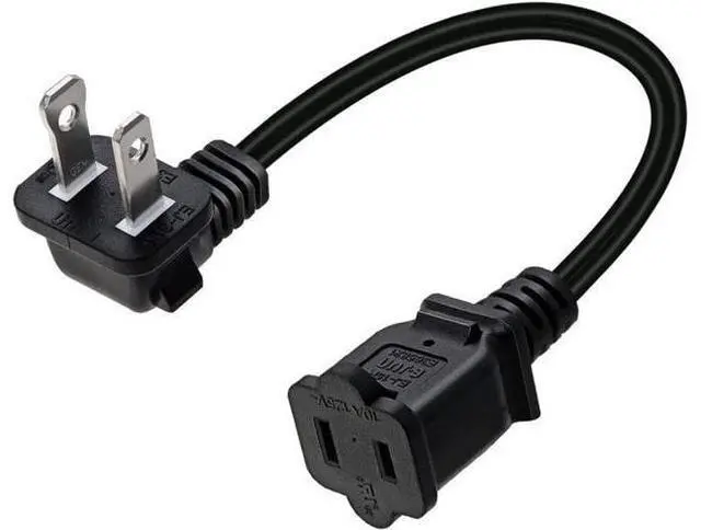 Main image of 1FT(0.32M) 2 Prong US AC Polarized Power Extension Cable Cord NEMA 1-15P to 1-15R UL Listed SPT2 18AWG USA Outlet Saver Power Extension Cord (90 Degree Angle)
