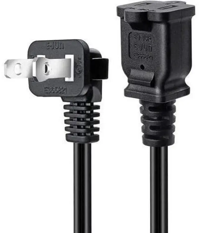 Alt view image 4 of 4 - 1FT(0.32M) 2 Prong US AC Polarized Power Extension Cable Cord NEMA 1-15P to 1-15R UL Listed SPT2 18AWG USA Outlet Saver Power Extension Cord (90 Degree Angle)