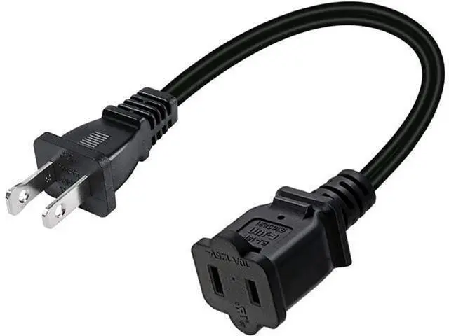 Main image of 1FT(0.32M) 2 Prong US AC Polarized Power Extension Cable Cord NEMA 1-15P to 1-15R UL Listed SPT2 18AWG USA Outlet Saver Power Extension Cord (180 Degree Angle)