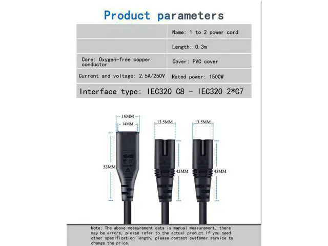 Alt view image 3 of 4 - Figure 8 Power Cord 0.75mm 2 Pin Universal Replacement AC Power Cable for Camera Battery Chargers TV Computer Monitor Projector Printer etc (0.3M C8 to 2*C7)