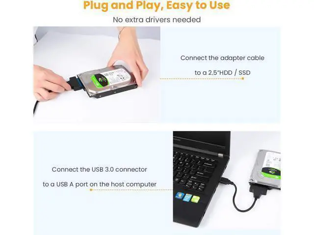 Alt view image 6 of 7 - USB 3.0 to SATA Adapter, SATA to USB 3.0 Cable, Compatible 2.5" SATA III HDD Hard Disk Driver, 0.5FT, Black