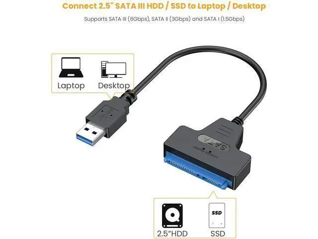 Alt view image 3 of 7 - USB 3.0 to SATA Adapter, SATA to USB 3.0 Cable, Compatible 2.5" SATA III HDD Hard Disk Driver, 0.5FT, Black
