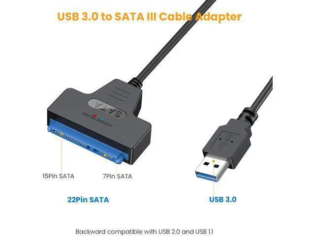 Alt view image 2 of 7 - USB 3.0 to SATA Adapter, SATA to USB 3.0 Cable, Compatible 2.5" SATA III HDD Hard Disk Driver, 0.5FT, Black