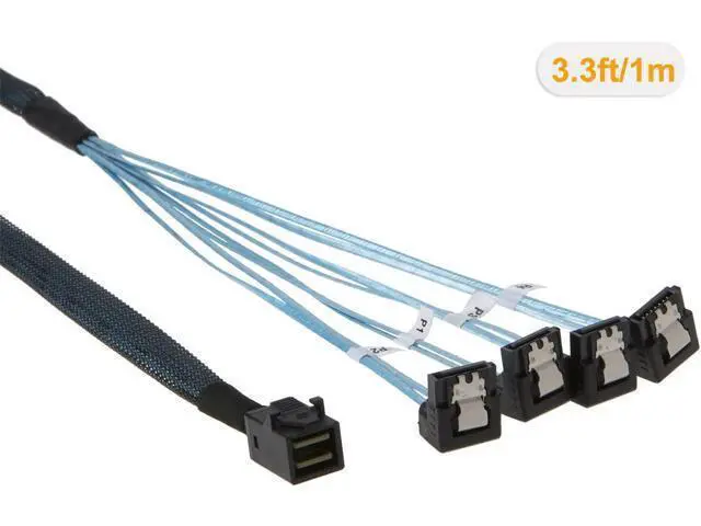 Alt view image 2 of 4 - Internal HD Mini SAS (SFF-8643 Host) - 4X SATA (Target) Angle Cable, SFF-8643 for Controller, 4 Sata Connect to Hard Drive, 1M / 3.3FT