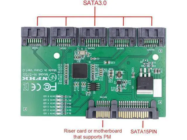 Alt view image 3 of 6 - SATA 3.0 Splitter Ports Adapter,SATA 1 to 5 SATA 3.0 HUB Converter Adapter PM Multiplier Port Selector JMB575