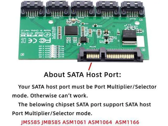 Alt view image 6 of 6 - SATA 3.0 Splitter Ports Adapter,SATA 1 to 5 SATA 3.0 HUB Converter Adapter PM Multiplier Port Selector JMB575