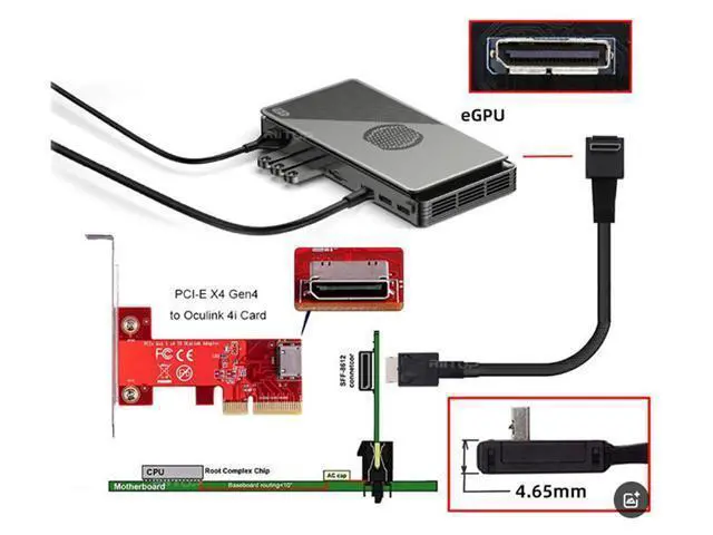 Alt view image 2 of 6 - Oculink Cable PCIe 4.0 SFF-8611 4i Male to Male Cable for Oculink eGPU onexGPU Mini PC SSD, 1.6 feet (50 cm) - Right Angle