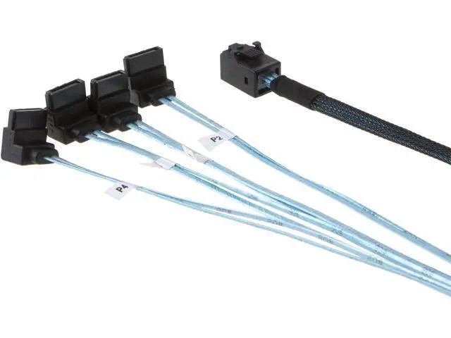 Alt view image 3 of 4 - Internal HD Mini SAS (SFF-8643 Host) - 4X SATA (Target) Angle Cable, SFF-8643 for Controller, 4 Sata Connect to Hard Drive, 0.5M / 1.6FT
