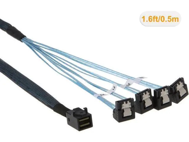 Alt view image 2 of 4 - Internal HD Mini SAS (SFF-8643 Host) - 4X SATA (Target) Angle Cable, SFF-8643 for Controller, 4 Sata Connect to Hard Drive, 0.5M / 1.6FT