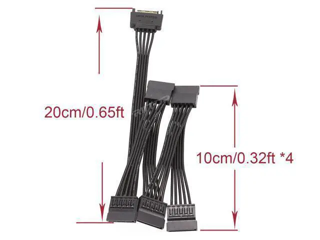 Alt view image 2 of 7 - SATA Power Cable Splitter Adpater 600mm (2Pack), RIITOP 5x 15pin Serial ATA Power Cable Splitter 1 to 5, Black