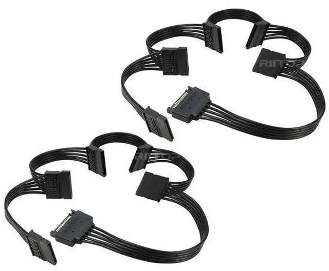 Main image of SATA Power Cable Splitter Adpater 600mm (2Pack), RIITOP 5x 15pin Serial ATA Power Cable Splitter 1 to 5, Black