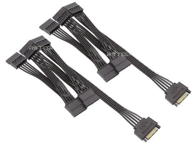 Alt view image 7 of 7 - SATA Power Cable Splitter Adpater 600mm (2Pack), RIITOP 5x 15pin Serial ATA Power Cable Splitter 1 to 5, Black